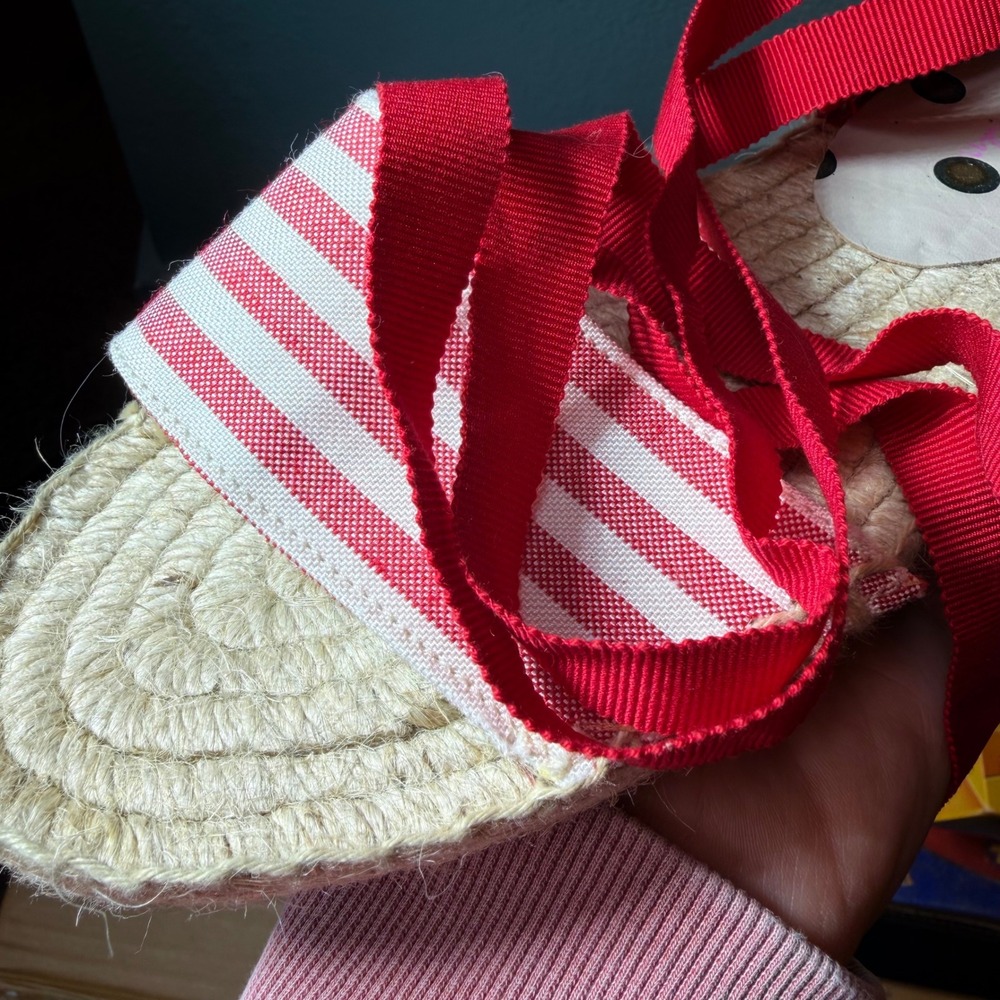 Boden Red White Striped Ribbon Tie Espadrille Sandals Spain Sz 39 Womens 8.5 - Picture 10 of 12
